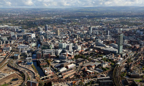 Aerial view of Manchester city centre
