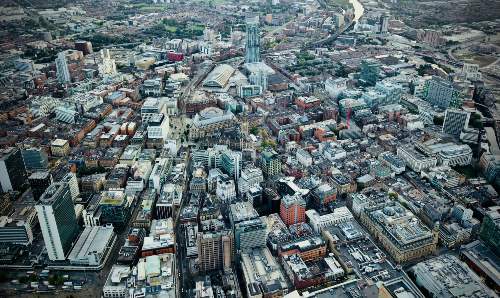 Aerial image of Manchester city centre.